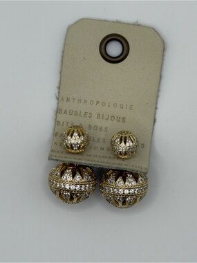 Anthropologie Gold Pavé Double Sided Earrings